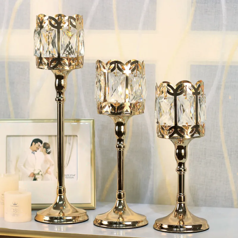 

Nordic Crystal Candle Holder Large Golden Vintage European Wedding Dinner Pillar Candlestick Bougeoir Wedding Dinner Decor