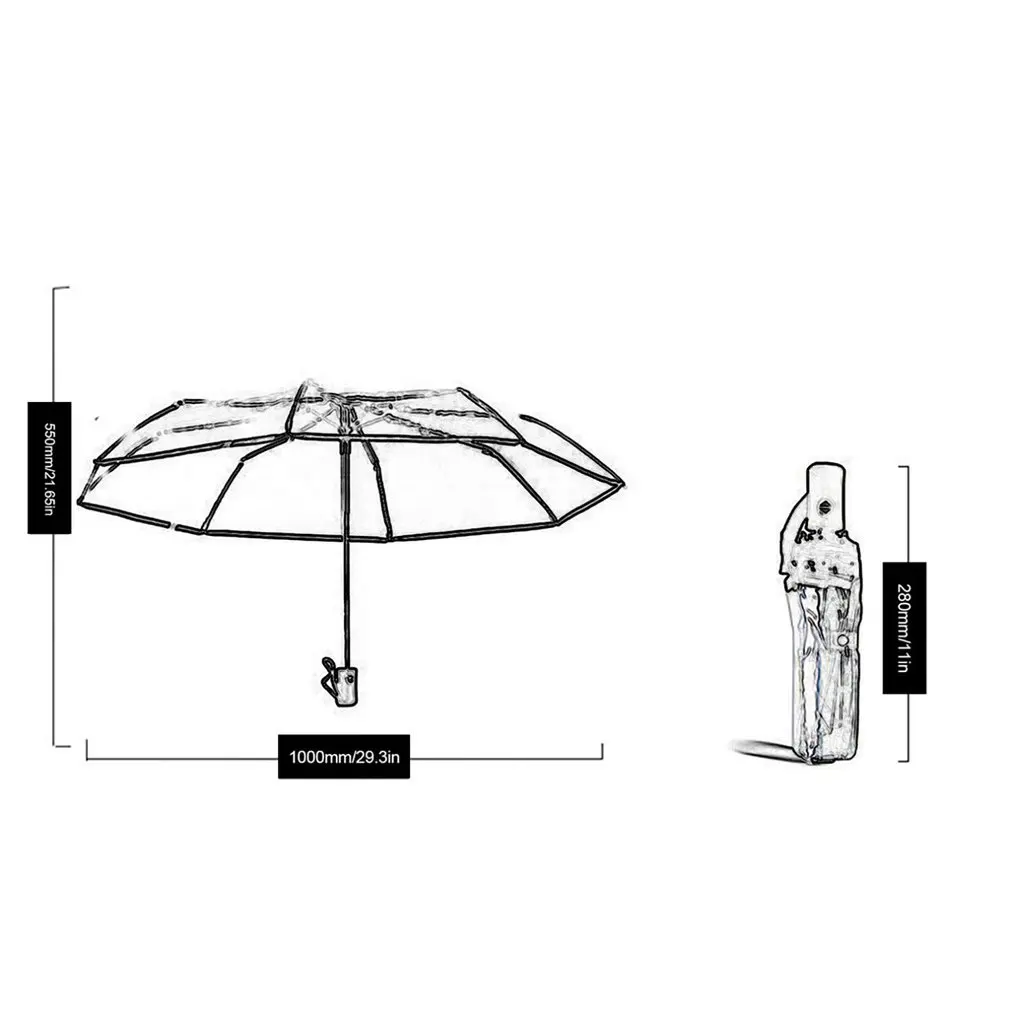 

3 Colors Fully Automatic Umbrella Three Folding Clear Windproof Umbrellas Women Men 8 Rib Rainproof Transparent Umbrella Gift