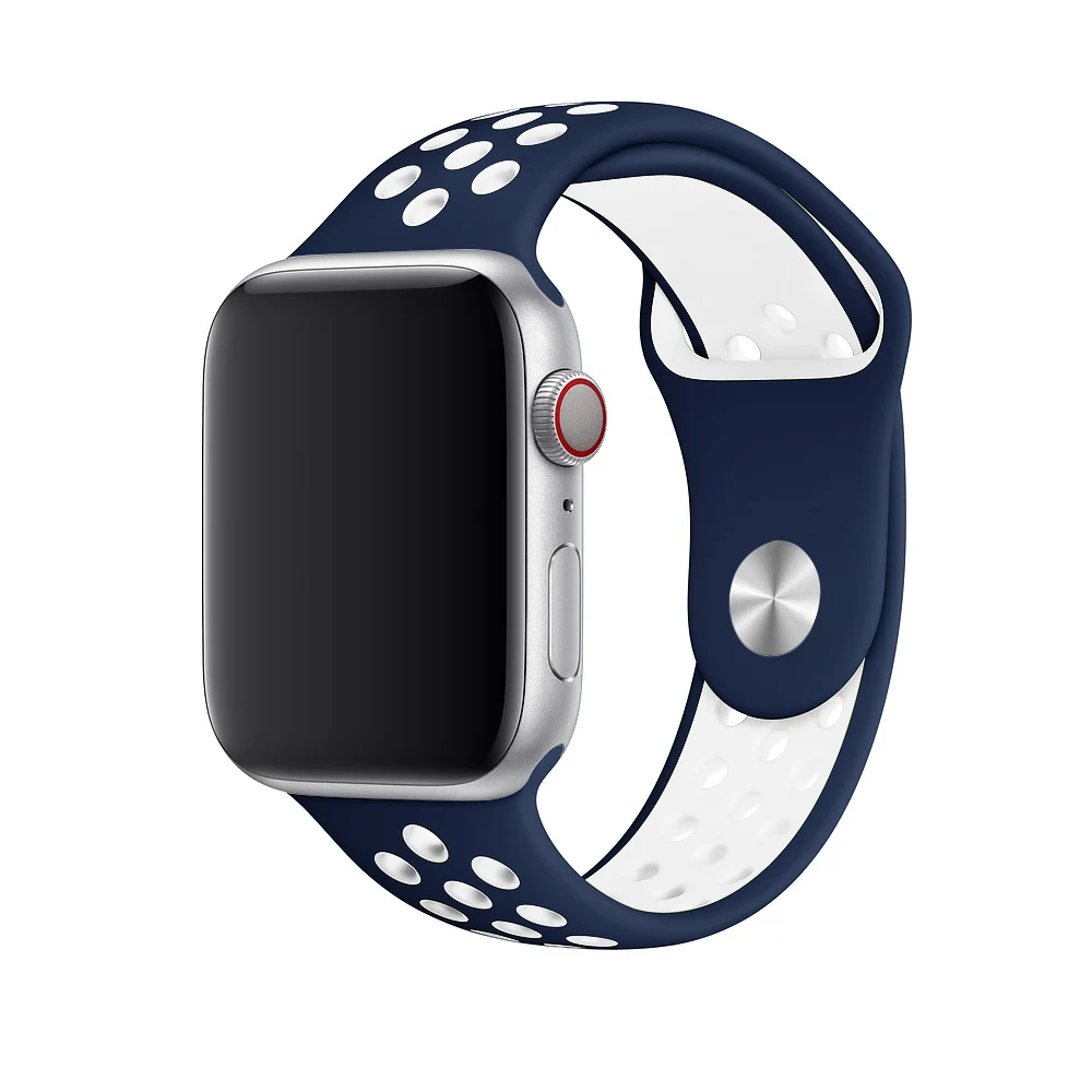 blue white 4 Дышащий силиконовый спортивный ремешок для Apple Watch 5 4 3 2 1 42 мм 38 мм резиновый ремешок для Nike+ Iwatch 5 4 3 40 мм 44 мм - Цвет ремешка: blue white 4