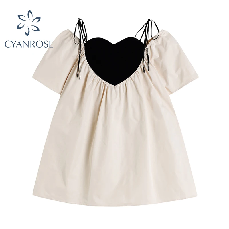 Женское платье на бретельках милое летнее с открытыми плечами и коротким рукавом