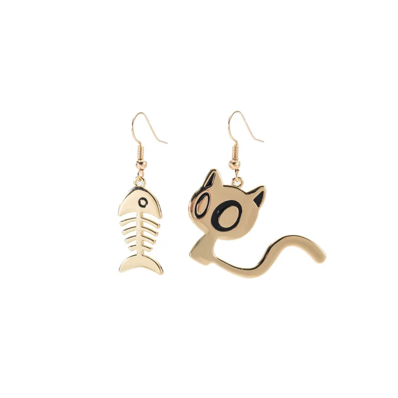 

Fashion Asymmetry Cat Fish Bone Pendant Earrings For Women Gold Color Metal Color Drop Dangle Earrings Female Jewelry