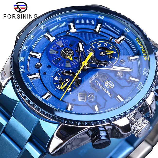 GMT1137-10 Forsining, лидер продаж, механические Автоматические Мужские часы, черные, нержавеющая сталь, водонепроницаемые, с календарем, 3 циферблата, модные, деловые, мужские часы - Цвет: GMT1137-10
