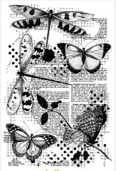 Прозрачный силиконовый штамп с бабочкой и стрекозой/печать для скрапбукинга