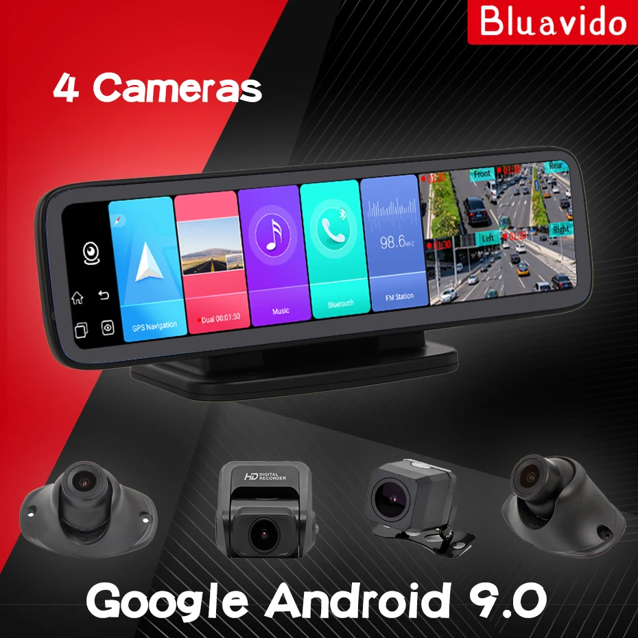 Видеорегистратор Bluavido 4G Android 9 GPS-навигация 720P Bluetooth Wi-Fi | Автомобили и мотоциклы