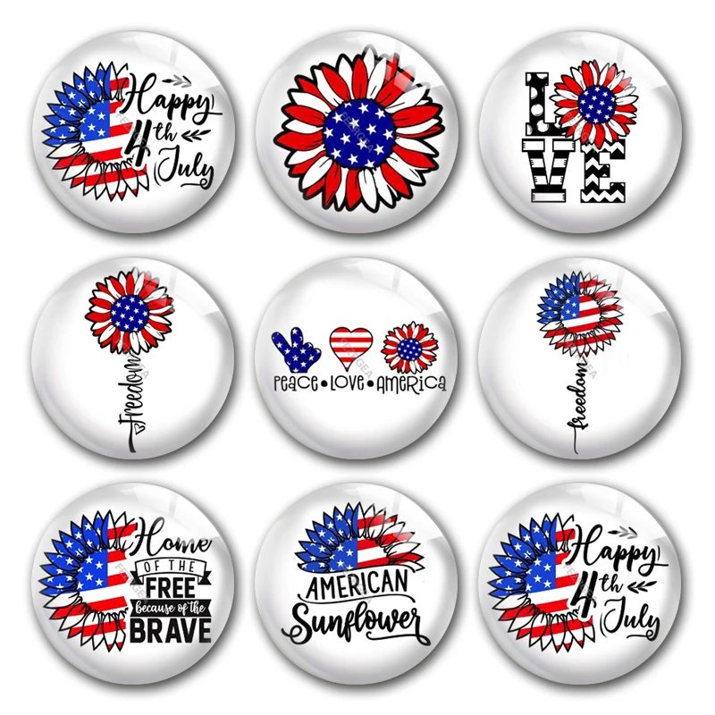 

Ручная работа 4 июля Подсолнух США мир любовь круглая фотография стекло кабошоны демонстрация плоская задняя сторона DIY ювелирные изделия