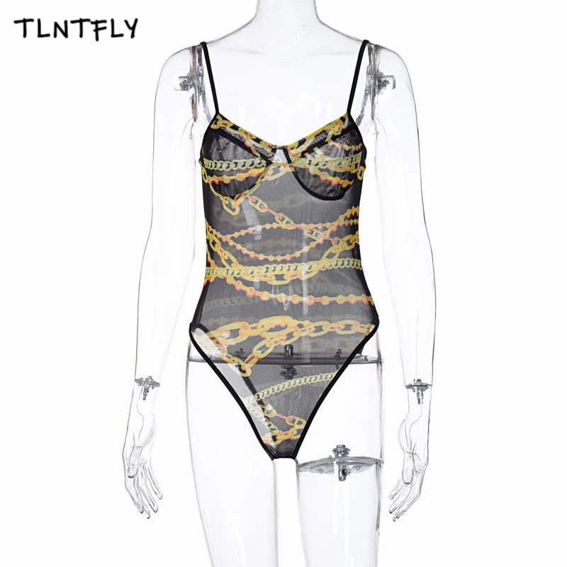 

Gold Chain Print Bodysuit Sexy Corset Top For Women 2021 Summer V-Neck Suspenders Trend Goblin Nightclub Carnival Outfit