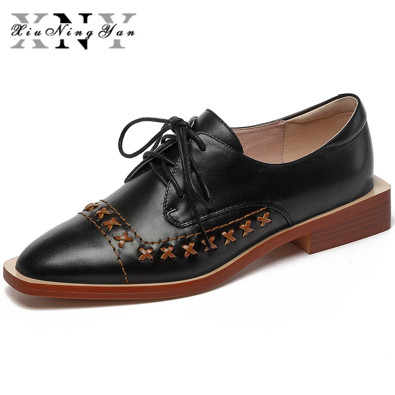 

Fashion Women Genuine Leather Sheepskin Brogue Shoes Woman Oxford Comfor Lady Flats Oxfordtable Casual Flat Loafer Shoes 2021