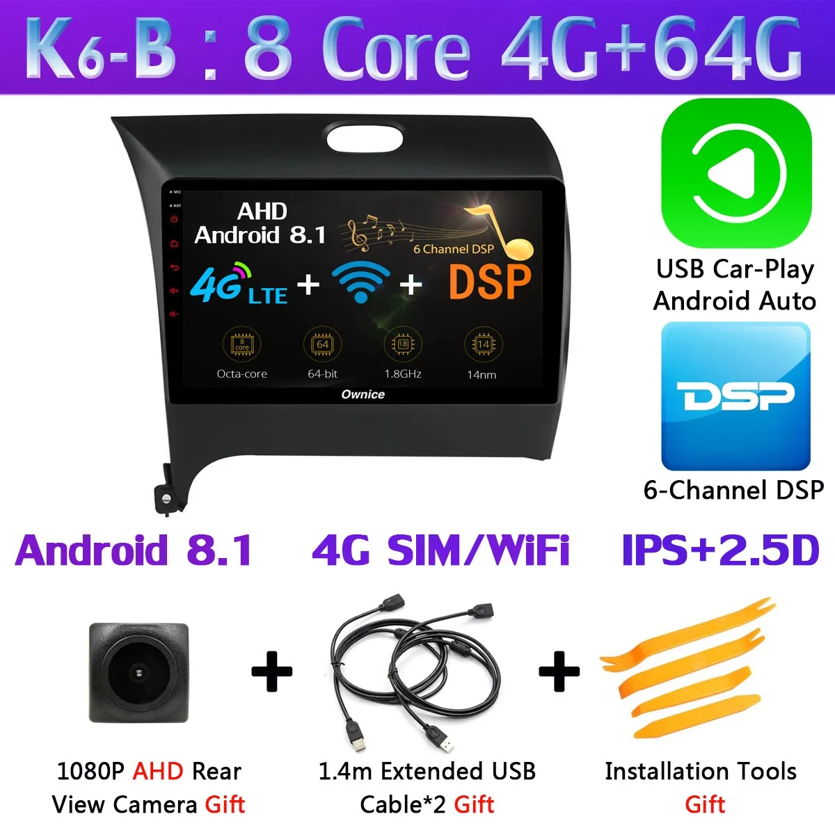K6-B-CarPlay 360 ° панорамная камера Android 9,0 4G+ 64G Автомобильный плеер CarPlay DSP gps радио для Kia K3 Cerato 3 Forte 2013 - Цвет: K6-B-CarPlay
