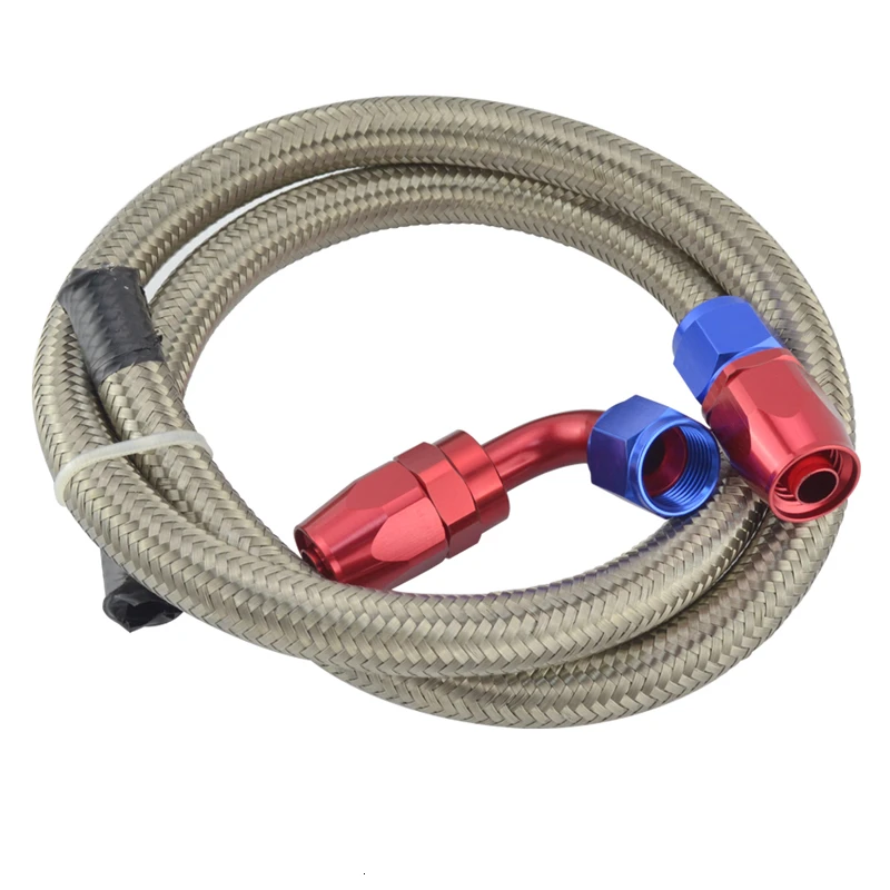 AN10 нержавеющая сталь плетеный масляный/Топливный шланг 1 м труба + ПРЯМОЙ 90