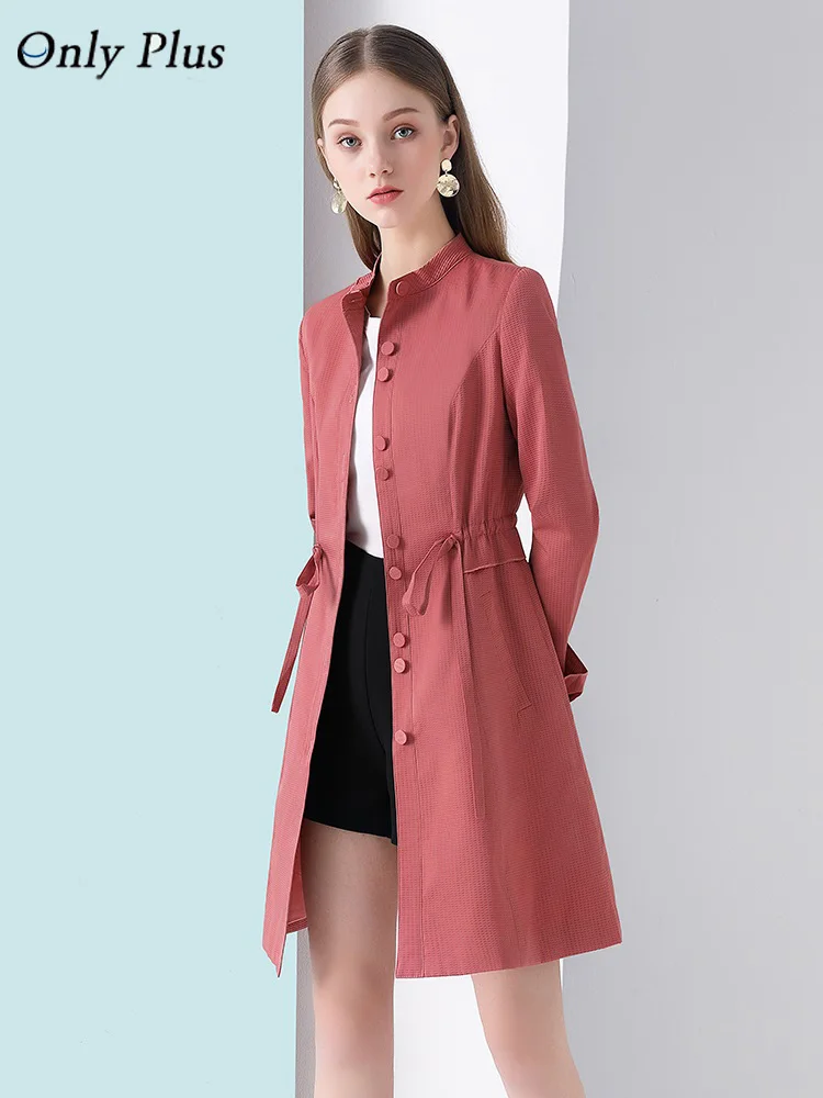 Only Plus 2020 весенне осенний Тренч пальто OL женское винное длинное с поясом тонкое на