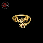 Goxijite Мода пользовательское имя милые kольцо в форме цветка для девочек персонализированные камень по дню рождения письмо табличка Регулируемые кольца, очаровательные Подарки для женщин