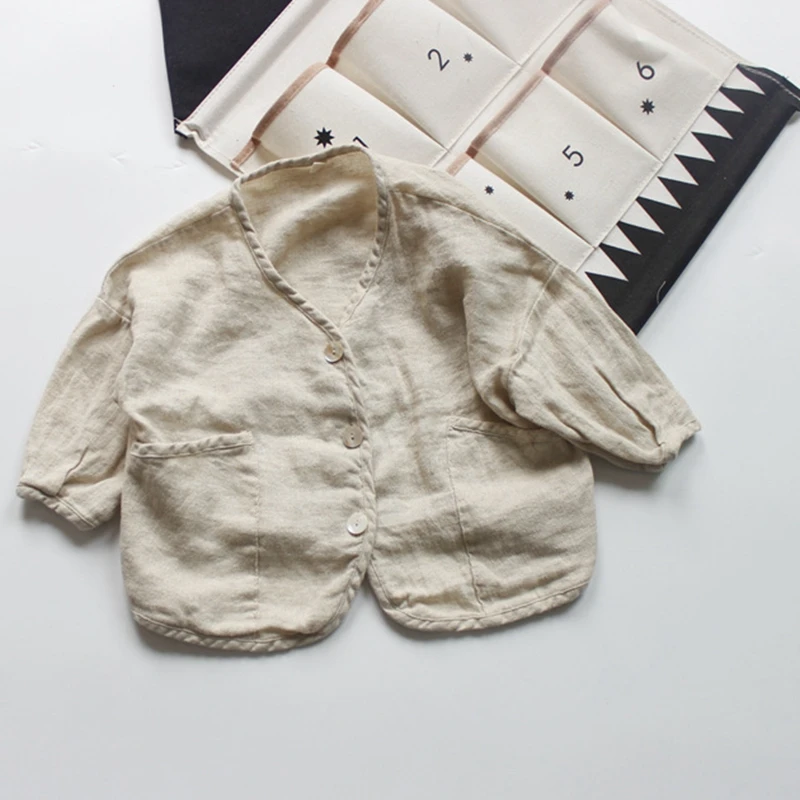 Kids Boys Girls Cotton Linen Solid Polka Dot Cardigan Korea Style Loose Casual Autumn/spring Outwear Coat | Детская одежда и обувь