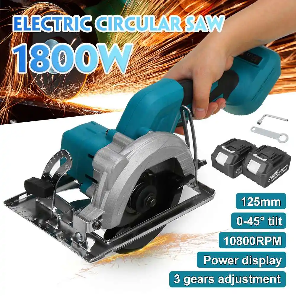 

125mm 1800W Brushless Cordless Electric Circular Saw 0- 45° Adjustable Woodworking Machine Wood Cutters for Makita 18V Battery