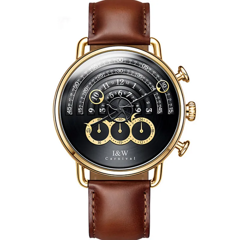 Design Runway Novel Cool Guys Waterproof Real Leather Watches for Men Japan Quartz Analog Wrist watch Carnival Brand Dress Watch