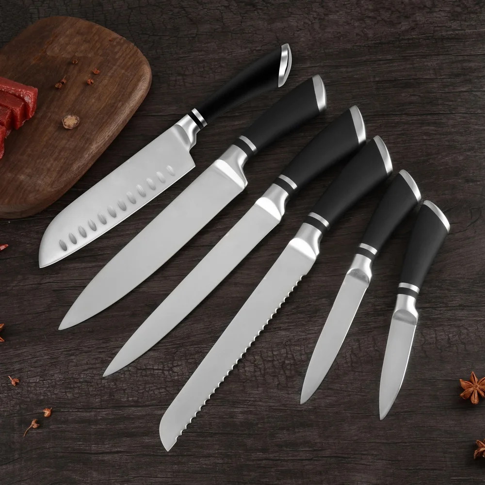 

Black Steel Ring Horseshoe Handle Knife Set Stainless Steel Kitchen Gift Knife Western-style Universal Knife Kitchen Knife