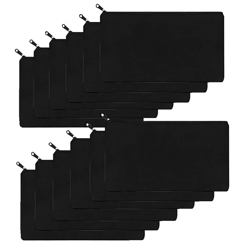 

12Pcs Blank Canvas Makeup Cosmetic Bags Pouch with Zipper, Pencil Pen Pouch Case DIY Craft Bags for DIY Craft (Black)
