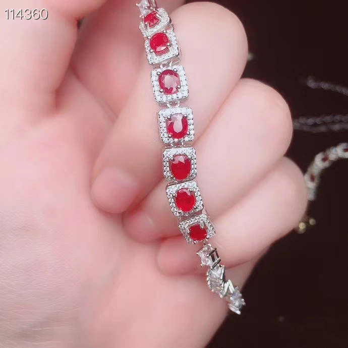 Женский браслет из серебра 925 пробы с натуральным Рубином | Украшения и