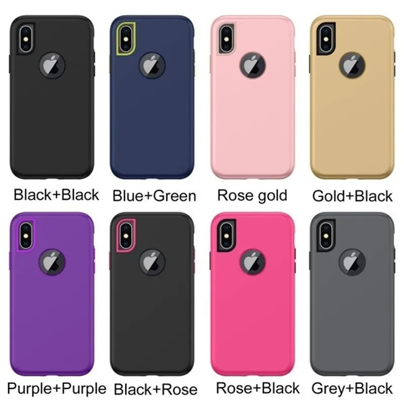 3 in 1 Heavy Duty Armor Shockproof 360 full Protect Case For iPhone X XS MAX XR 8 7 6 6S Plus Hybrid TPU Silicone+ Rubber Case