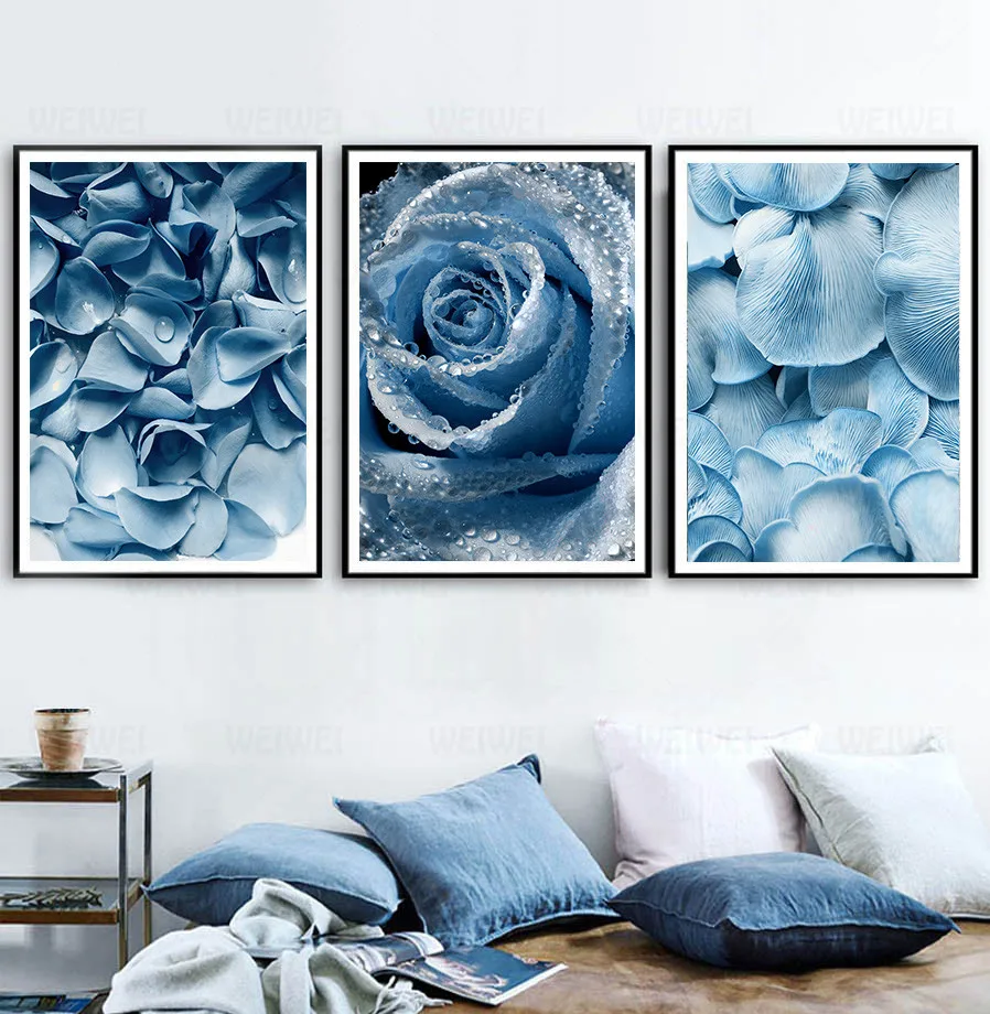 

Blue Dandelion Rose Leaf Sea Quote Wall Art Canvas Painting Nordic Posters And Prints Plant Wall Pictures For Living Room Decor