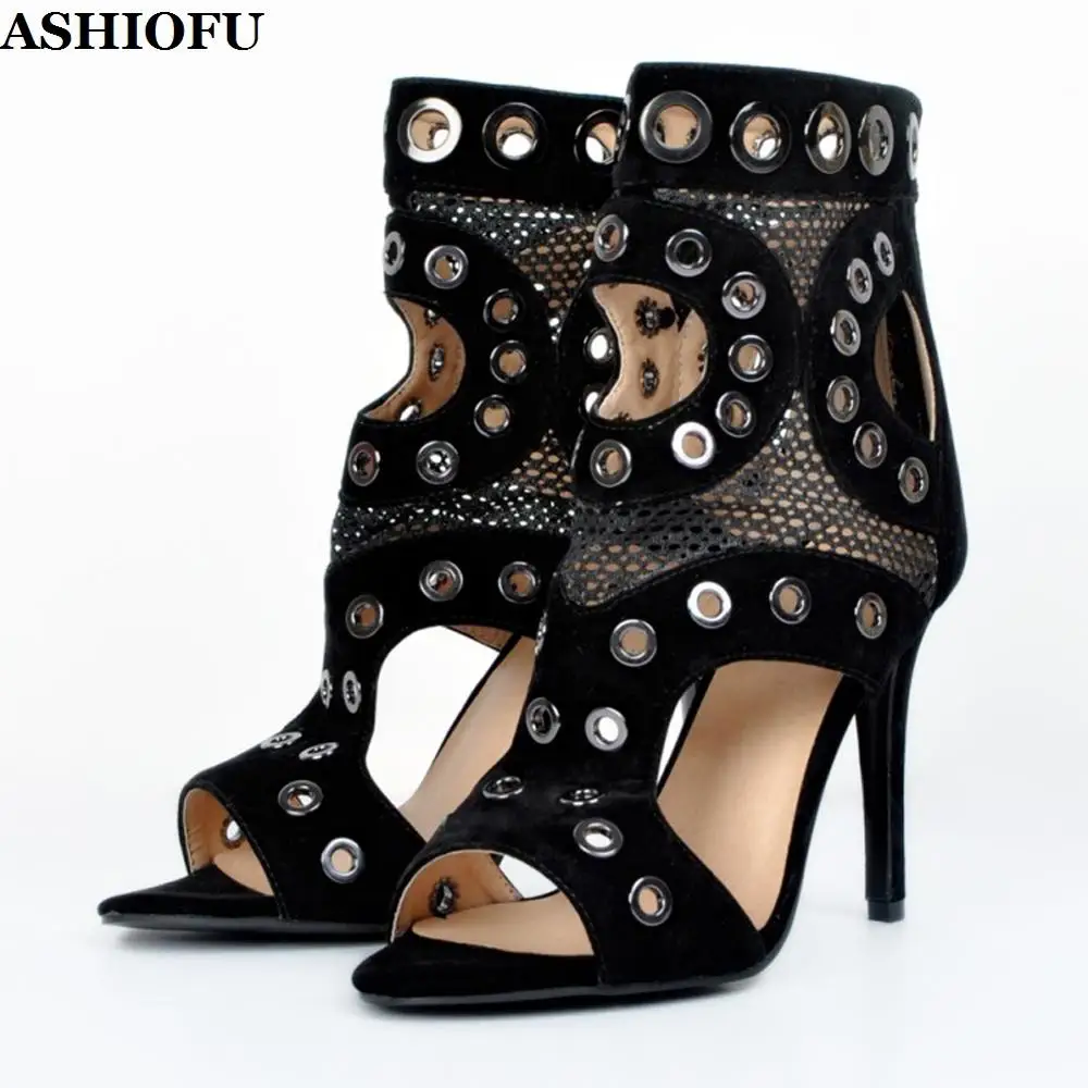 

ASHIOFU Handmade Women's High Heel Sandals Fish-eyes Peep-toe Party Prom Summer Shoes Large Size Evening Fashion Sandals Shoes