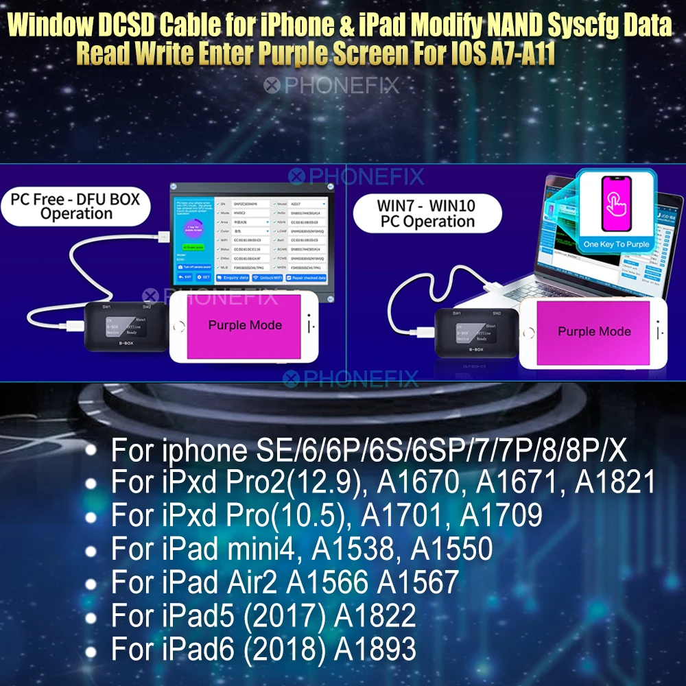Плата JC B-BOX C3 DFU Box для IOS A7-A11 One Key to Purple iPhone и iPad модификация NAND Syscfg данные чтение