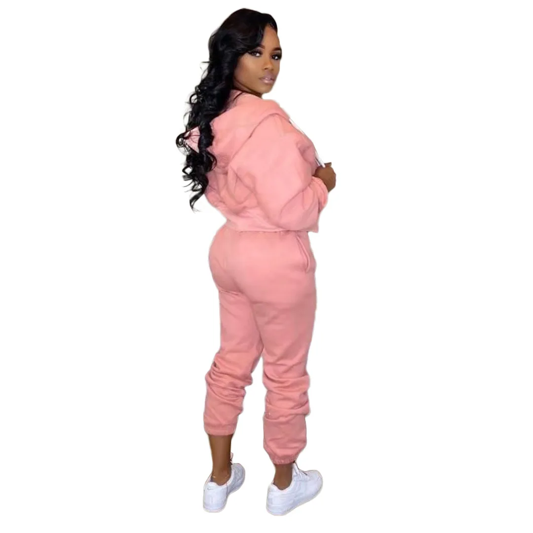 Plus Size 2 TWO PIECE SET Women Clothing Joggers Top+ Pants Tracksuit Track Suits Embroidered Sweatsuits Jogging Femme Outfits - Цвет: Pink