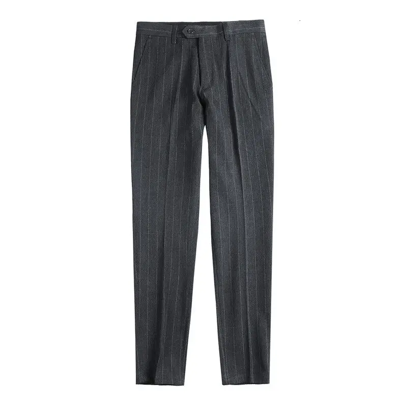 

2021 Spring New Men's Striped Trousers Stretch Feet Casual Pants Dark Gray High-quality Formal Suit Pants Pantalones Hombre