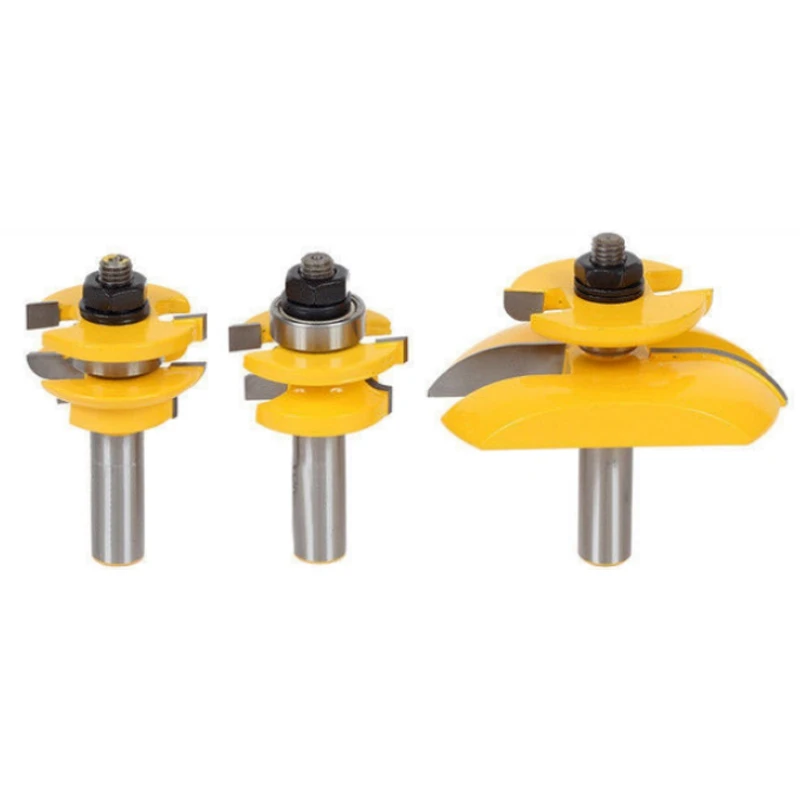 

3Pcs/set 1/2" Shank Raised Panel Cabinet Door Router Bit Woodwork Cutter Tool Carving Tool For Wooking Carbide Alloy Yellow