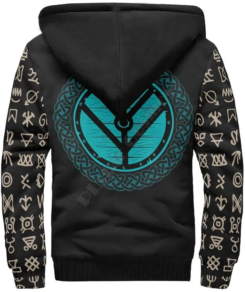 

Viking Tattoo 3D printed Fleece zipper Hoodies Men Women Winter Warm double plus velvet jacket cosplay costumes Casual Coat 02