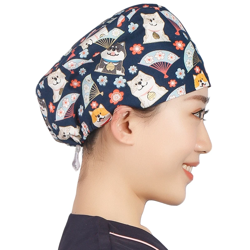 

New Pig Scrub Caps Nurse Dental Print Scrubs Hat 100% Cotton Dust Proof Dentist Veterinarian Hats Nursing Easy Cap K158