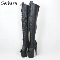 sorbern black snake mid thigh high boots women custom crotch peep toe platform long boot for crossdresser stripper pole dance