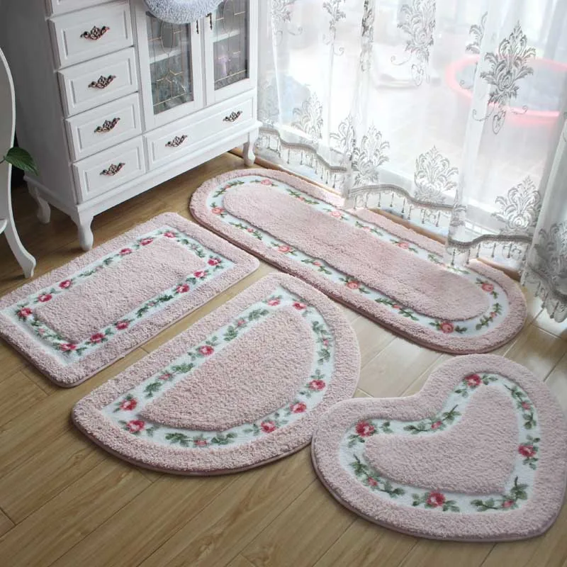 

Romantic Flower Bathroom Anti-slip Carpet Super Soft Pad Living Room Bedroom Floor Mat Heart Shape Rectangle Rug Toilet Mats Pad