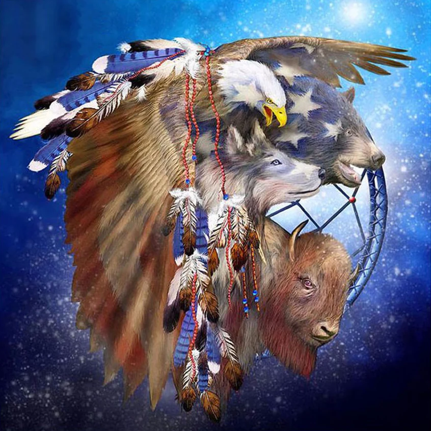 Алмазная 5d картина индийский орлан и волк круглые стразы алмазная вышивка с