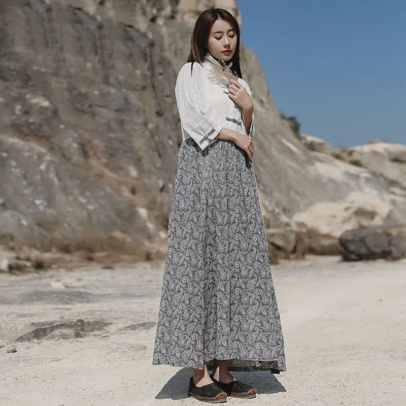 Женское винтажное платье с цветочным принтом Johnature хлопковое льняное