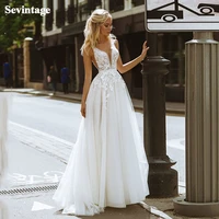 sevintage newest lace wedding dresses boho appliques deep v neck pearls beach wedding gowns open back bridal dress customize