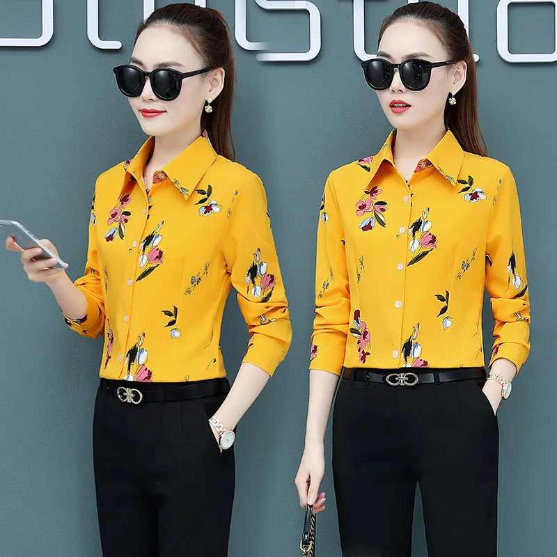 

Весна 2020, новинка, женская шифоновая рубашка с длинными рукавами и принтом, женские тонкие шифоновые топы и блузки OL размера плюс 5XL