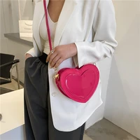 bright patent leather women handbags purses simple solid color ladies heart shanped shoulder crossbody bags female phone pouch
