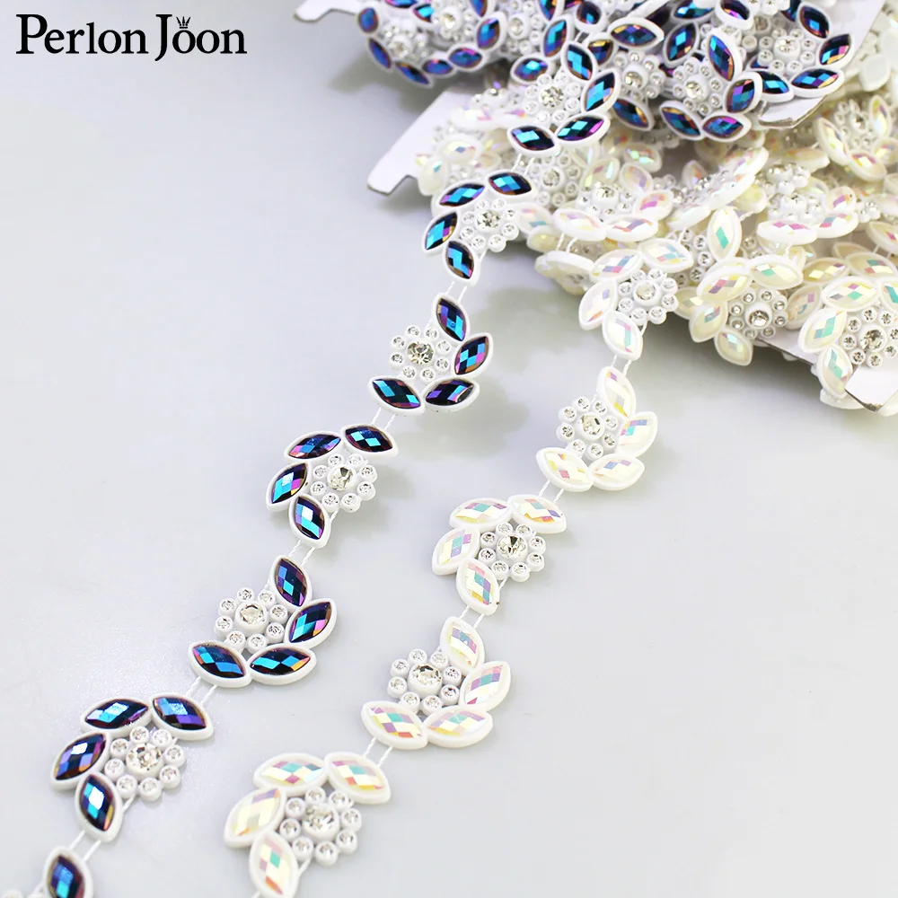 1 yard color resin leaf flower rhinestone trim decoration plastic chain DIY for home clothing shoes accessories NET14 | Дом и сад