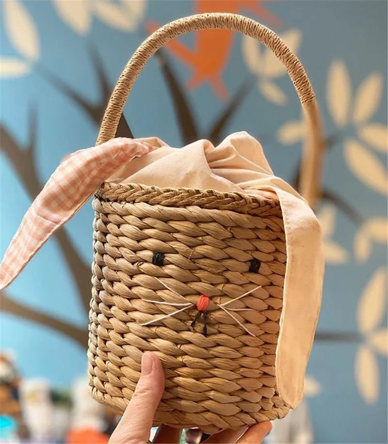 

Cute Children's Adults Rattan Bucket Beach Straw Bag Kids Room Candy Bags Decorative Photography props Mini Handbag Best Gifts