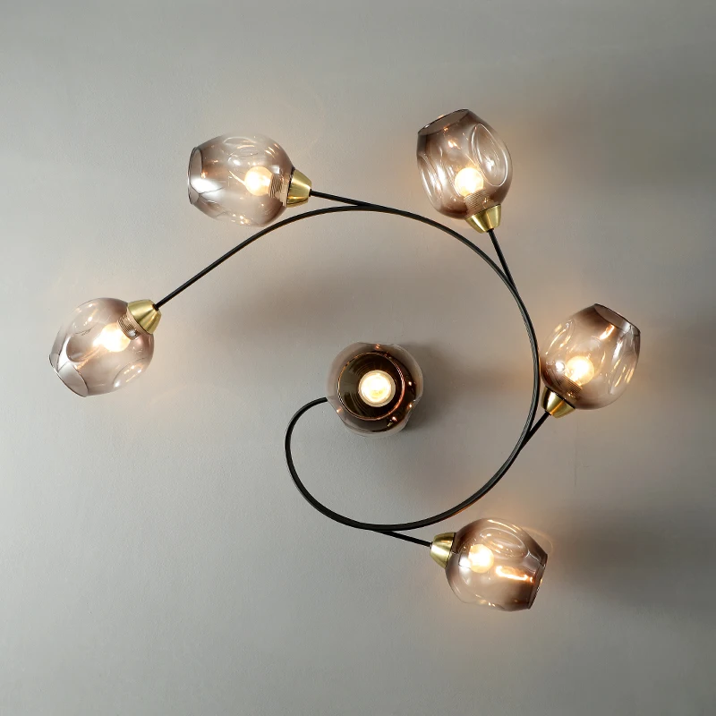 Nordic Brief Glass Ball Ceiing Chandelier Loft Living room Light Fixture Luster Luminaire Lampara Vintage Bedroom Branch Lamp | Лампы и