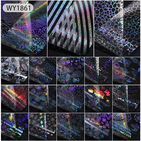 18pcs-WY1861 1 набор цветочных наклеек для ногтей, фольга, переводные наклейки для лака, набор разноцветных цветочных наклеек, самоклеющиеся обертывания, аксессуары для дизайна ногтей - Цвет: 18pcs-WY1861