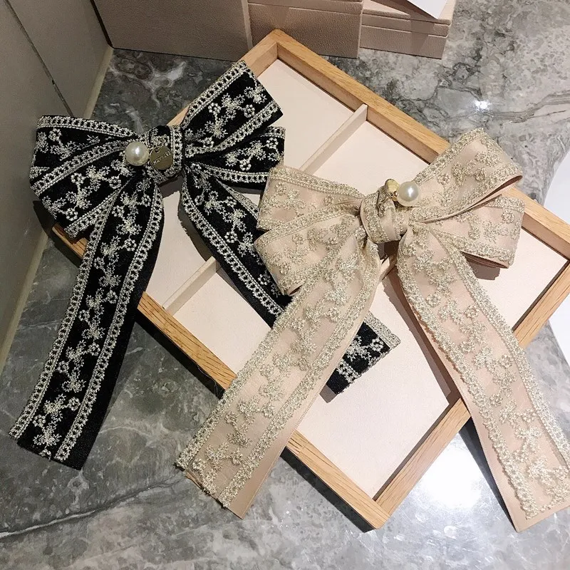 

Korean Fabric Big Bow Spring Clip Lady Lace Embroidery Hair Clip Hairgrip Holiday Gifts Women Hair Pins Wedding Hair Accessories