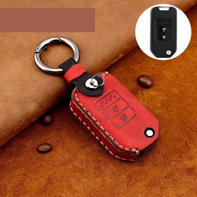 

Genuine Leather Handmade Car Key Cover key Case For Honda Civic CR-V HR-V Accord Jade Crider Odyssey 2015- 2018 Remote Protector