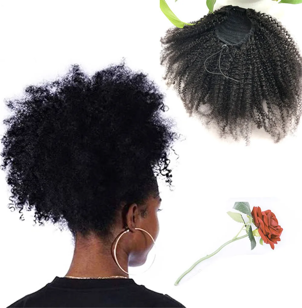 Eseewigs 4B 4C Afro Kinky Curly Human Hair Ponytail For Black Women Natural Color Remy Hair 1 Piece Clip In Drawstring Ponytails