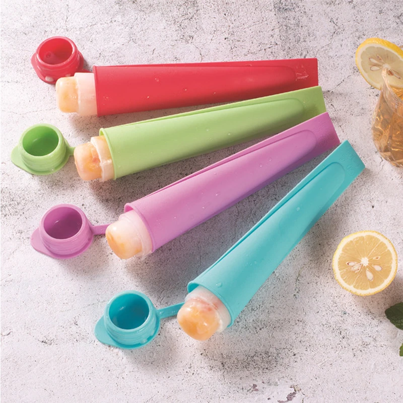 

4 pack Silicone Ice Maker Popsicle Molds with Lids Multi Colors Ice cube Flexible Silicone Ice Maker Molds