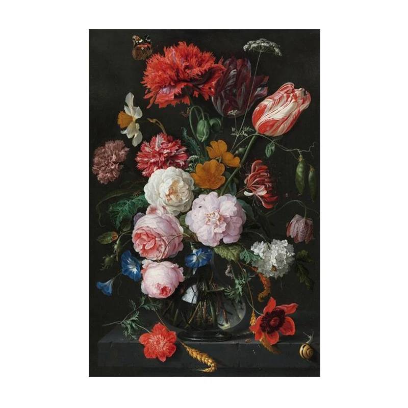 

Classical Flowers in a Glass Vase Canvas Painting On the Wall Poster Prints Classical Flowers Picture Wall Decor For Living Room