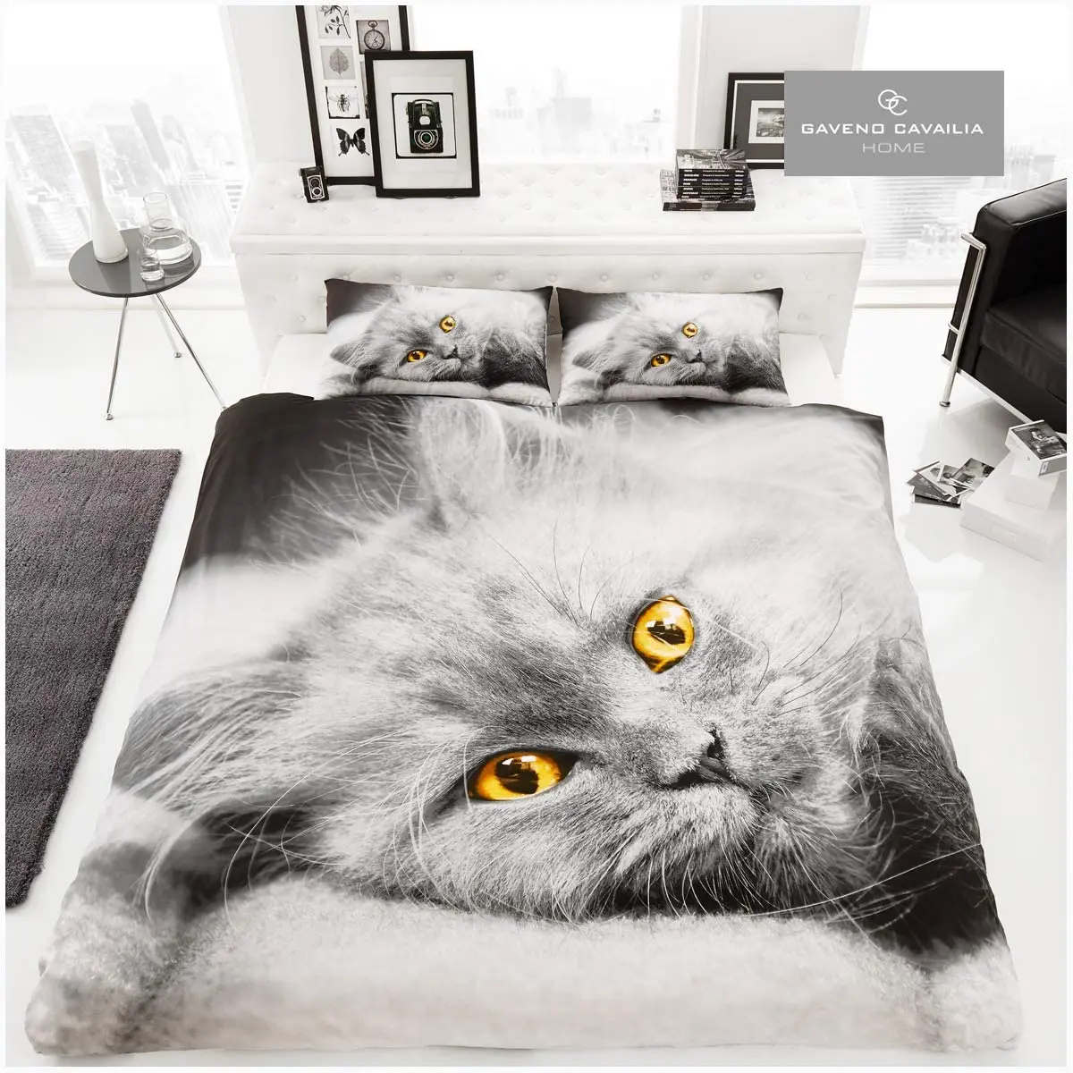 

Parure de lit avec Housse de Couette et taie d'oreiller Motif Chat 3D Coton Polyester, Multicolore, Simple