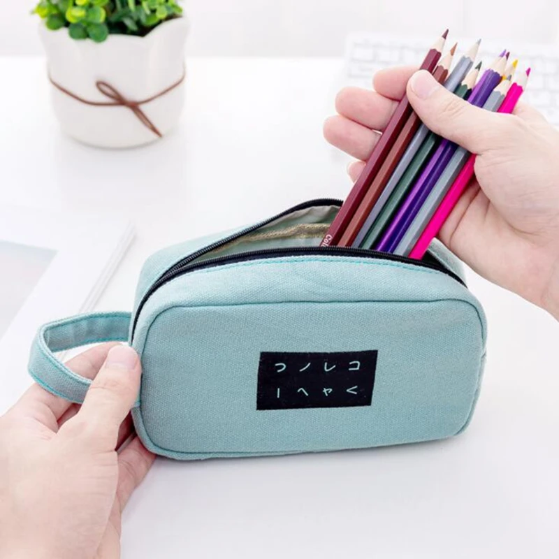 Однотонный пенал для девочек и мальчиков школьный милый брезентовый большая