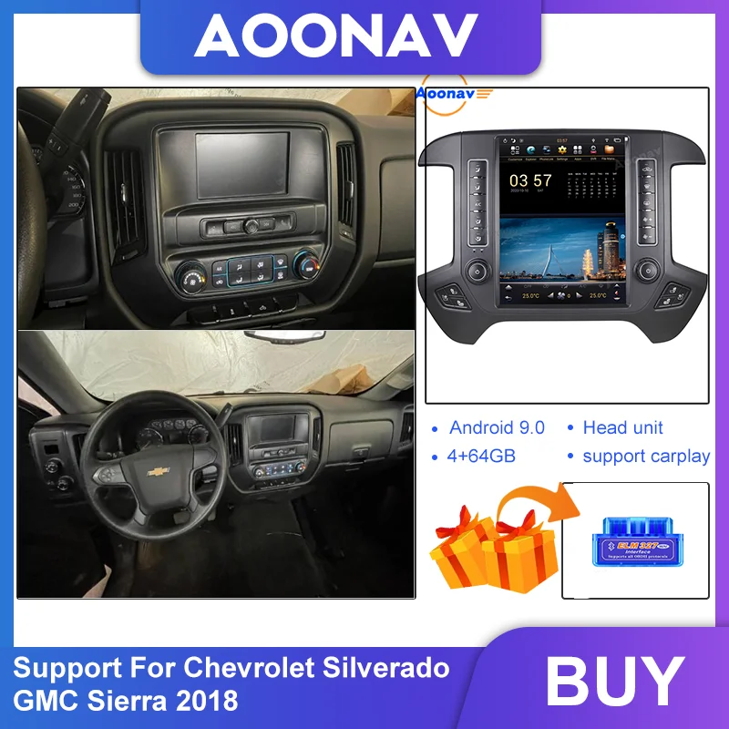 

Автомагнитола на платформе Android 9,0, для Chevrolet Silverado, GMC, Sierra 2018, GPS-навигация, Мультимедийный MP3-плеер
