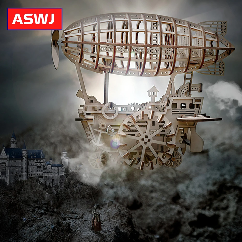 DIY подвижный дирижабль зубчатый привод по заводу 3D деревянная модель строительные наборы игрушки хобби для детей рождественские подарки для взрослых